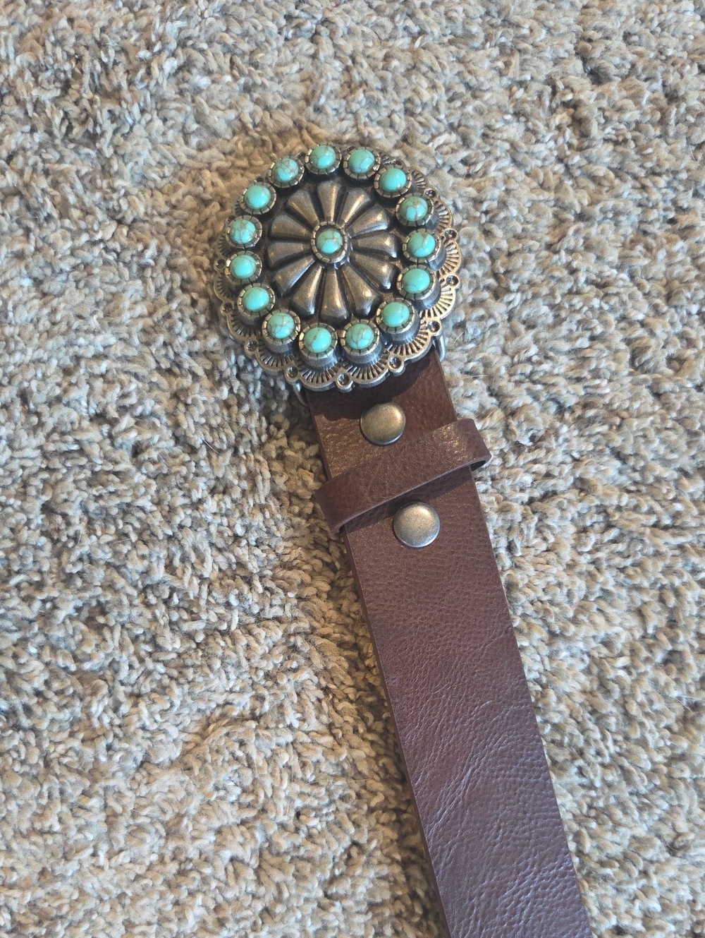 Turquoise Concho Brown Leather Belt